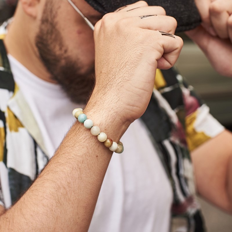 Mâle Fringué - Bracelet homme en amazonite et argent