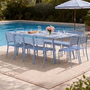 Bergame table de jardin 10-12 places 234cm bleue