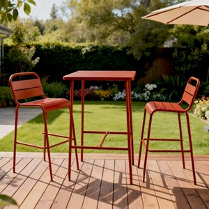 Bergame ensemble table de bar et 2 chaises hautes d'extérieur terracotta