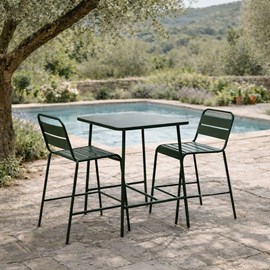 Bergame ensemble table de bar et 2 chaises hautes d'extérieur vert