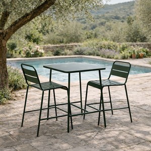 Bergame ensemble table de bar et 2 chaises hautes d'extérieur vert