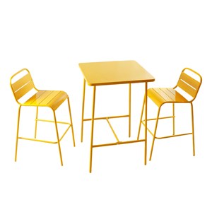 Bergame ensemble table de bar et 2 chaises hautes d'extérieur jaune