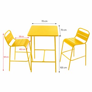 Bergame ensemble table de bar et 2 chaises hautes d'extérieur jaune