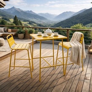 Bergame ensemble table de bar et 2 chaises hautes d'extérieur jaune
