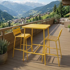 Bergame ensemble table de bar et 2 chaises hautes d'extérieur jaune
