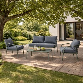 Bergame salon de jardin 4 places kaki