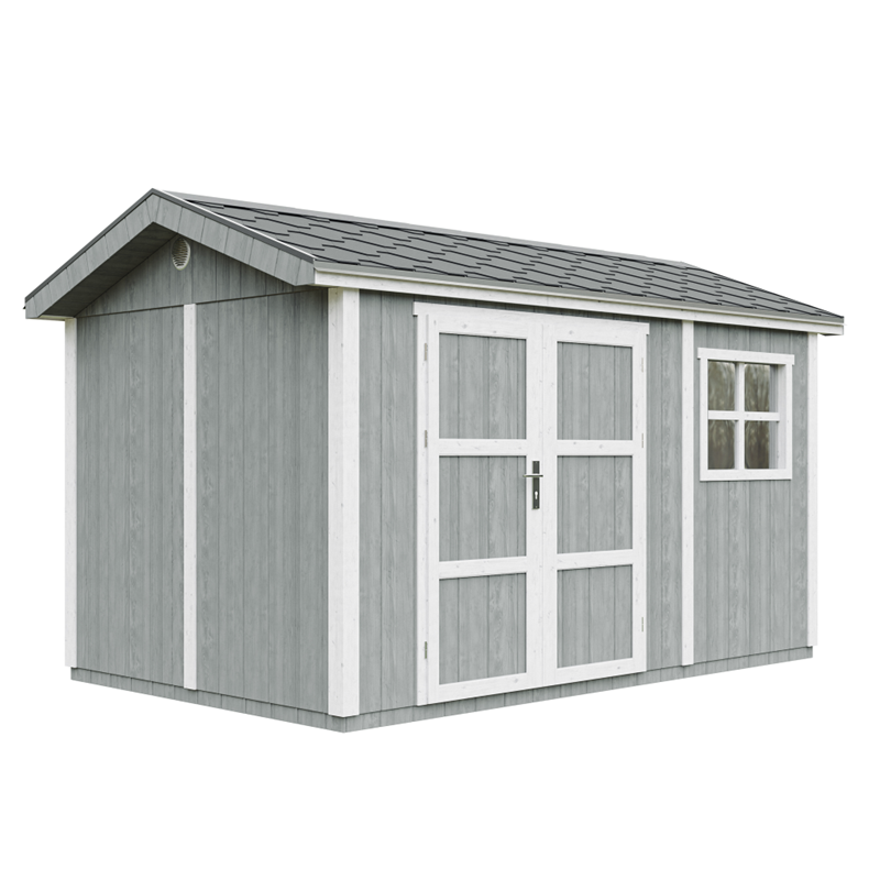 Timbela - Abri de jardin qualité premium 8,68m² 252x250x412cm bardeaux bitumineux gris