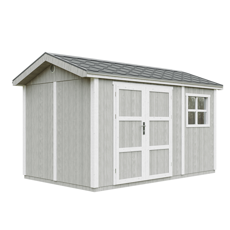 Timbela - Abri de jardin qualité premium 8,68m² 252x250x412 cm bardeaux bitumineux gris