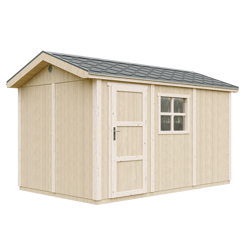 Timbela - Abri de jardin qualité premium 8,68m² 252x250x412cm bardeaux bitumineux beige