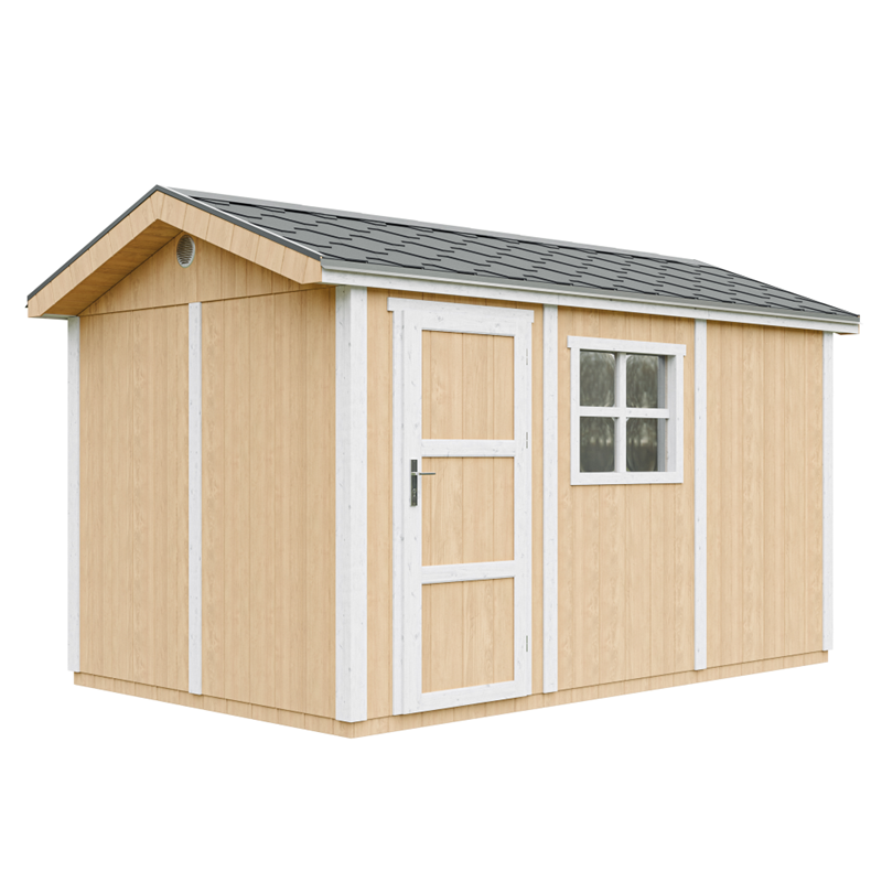 Timbela - Abri de jardin qualité premium 8,68m² 252x250x412cm bardeaux bitumineux jaune