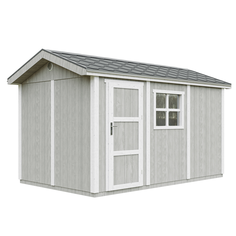 Timbela - Abri de jardin qualité premium 8,68m² 252x250x412cm bardeaux bitumineux gris