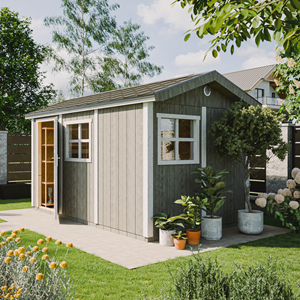 Abri de jardin qualité premium 8,68m² 252x250x412cm bardeaux bitumineux gris