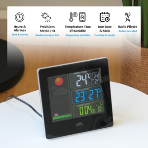 Station météo radio pilotée écran lcd couleur capteur extérieur sans fil