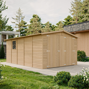 Garage en bois naturel - h222x516x324 cm 15 m² - beige