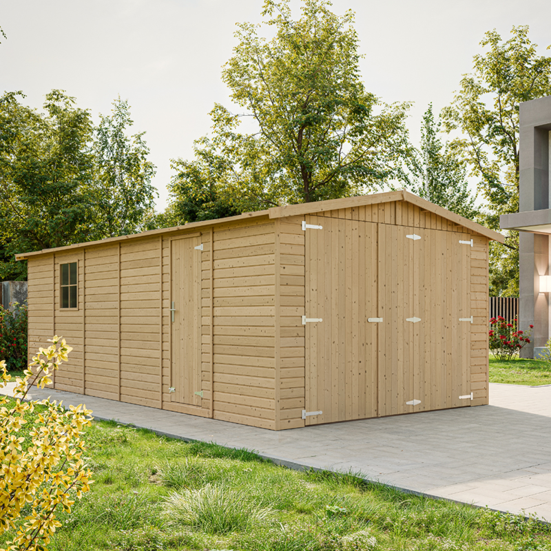 Garage en bois naturel - h222x616x324 cm 18 m² - beige