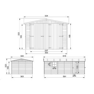 Garage en bois naturel - h222x616x324 cm 18 m²  - beige