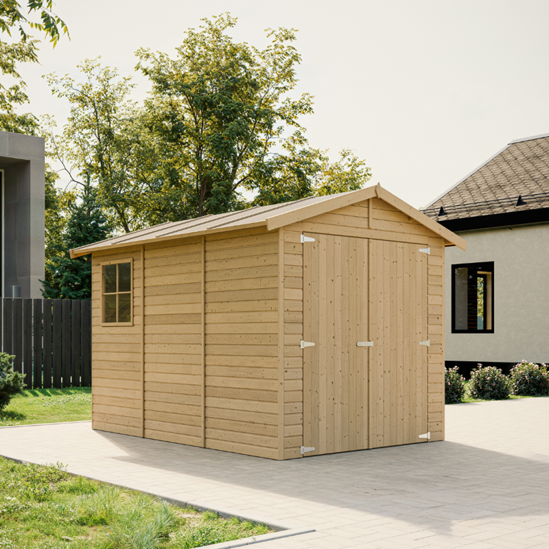 Garage en bois naturel - h222x244x320 cm 6 m² - beige