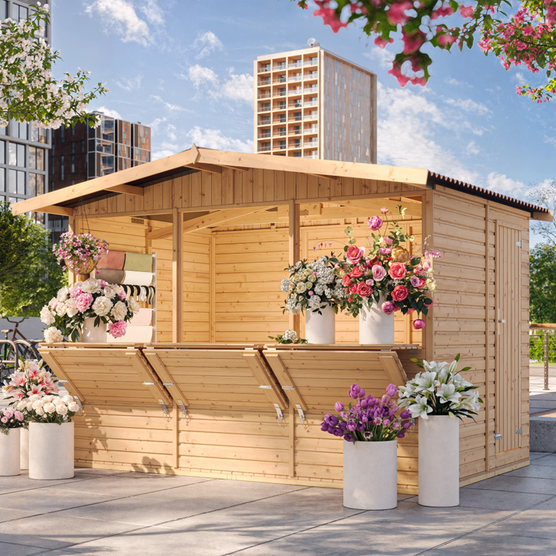 Timbela - Maison de jardin en bois, étal de marché en bois h232x336x263 cm 6m2 - beige