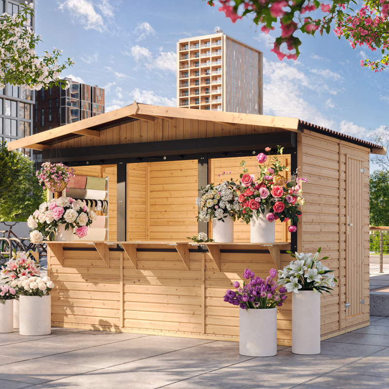 Maison de jardin en bois, étal de marché en bois 263 x 336 cm 6 m² - beige
