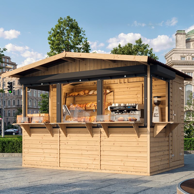 Maison de jardin en bois, étal de marché en bois 263 x 336 cm 6 m² - beige