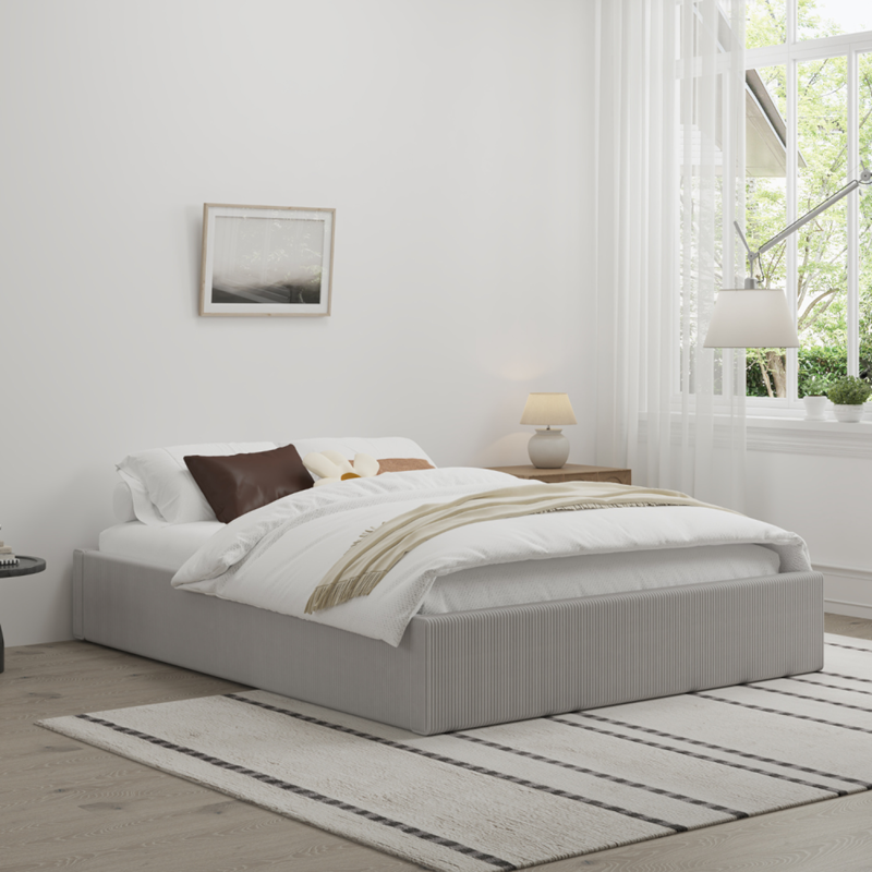 Austin lit avec coffre de rangement 160x200cm velours côtelé gris