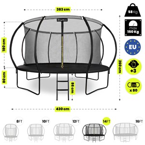 Trampoline extérieur xl 430cm (14ft) avec filet de sécurité renforcé et échelle