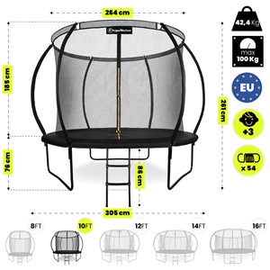 Trampoline familial 305cm (10ft) complet avec filet haute protection et échelle