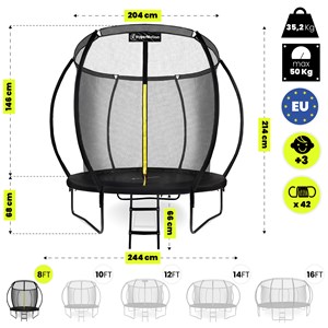Trampoline de jardin enfant 244cm (8ft) avec filet de sécurité et échelle