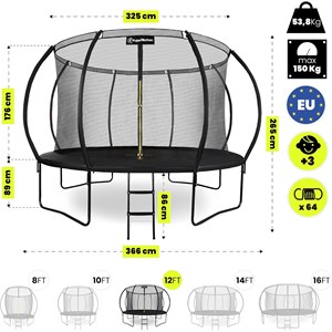 Grand trampoline de jardin 366cm (12ft) avec filet de protection et échelle