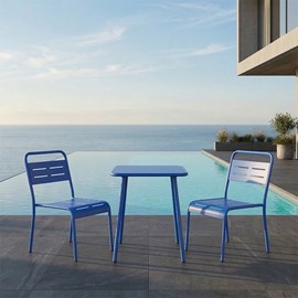 Bergame ensemble table de jardin carrée 50cm et 2 chaises bleu
