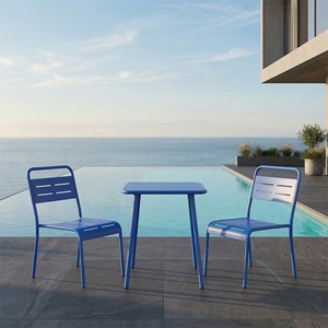 Bergame ensemble table de jardin carrée 50cm et 2 chaises bleu