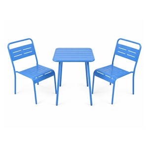 Bergame ensemble table de jardin carrée 50cm et 2 chaises bleu