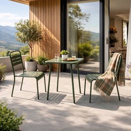 Bergame ensemble table de jardin carrée 50cm et 2 chaises vert