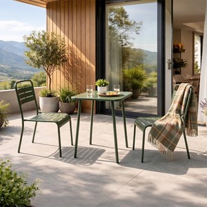Bergame ensemble table de jardin carrée 50cm et 2 chaises vert