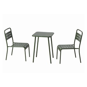Bergame ensemble table de jardin carrée 50cm et 2 chaises vert