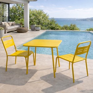 Bergame ensemble table de jardin carrée 50cm et 2 chaises jaune