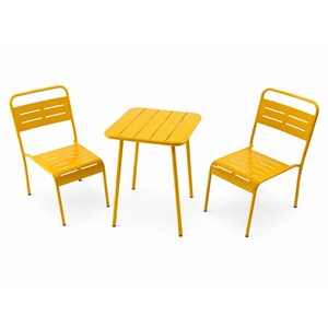 Bergame ensemble table de jardin carrée 50cm et 2 chaises jaune