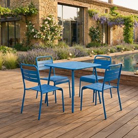 Bergame ensemble table de jardin carrée et 4 chaises bleu