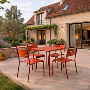 Bergame ensemble table de jardin carrée 70cm et 4 chaises terracotta