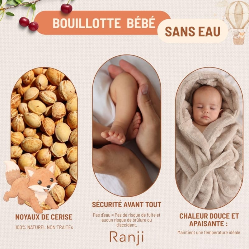 Bouillotte bébé noyaux de cerise renard (Ranji) - Image 3