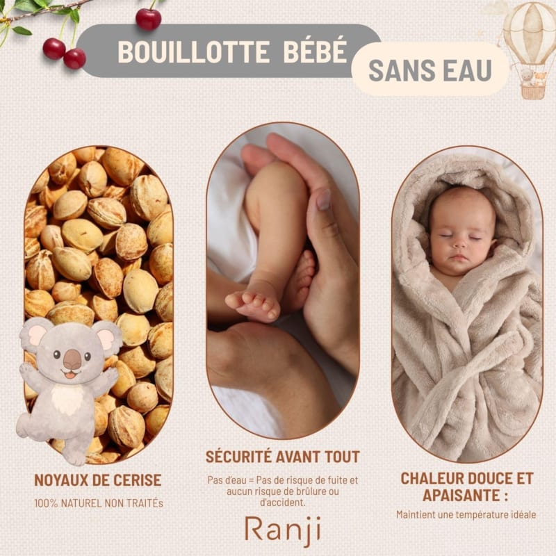 Bouillotte bébé noyaux de cerise koala (Ranji) - Image 3