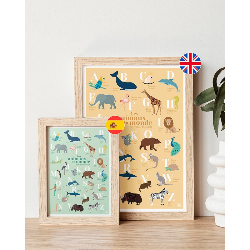 Abécédaire des animaux bilingue anglais jaune