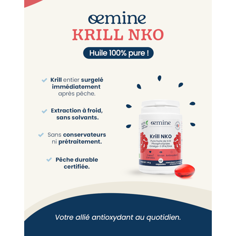 Oemine - Oemine krill nko 60 capsules, oméga-3, cœur, cerveau, vision