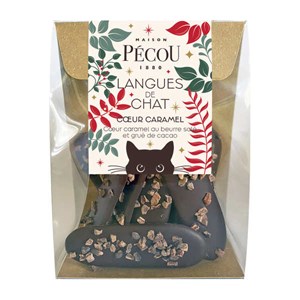Langues de chat - cœur caramel et chocolat noir 70%
