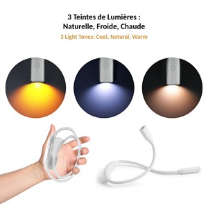 Lampe de lecture de cou rechargeable 3 couleurs 3 intensités Blanc