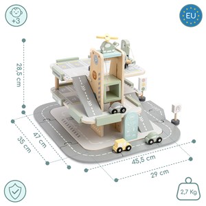 Garage en bois 3 niveaux avec voitures et hélicoptère