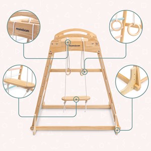 Aire de jeux bois intérieure avec balançoire et escalade