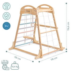 Aire de jeux bois intérieure avec balançoire et escalade