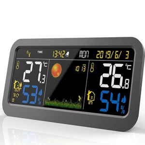 Station météo noire écran couleur avec c