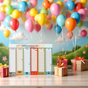 Calendrier perpétuel joyeux anniversaires- format a3 recto verso - sans année